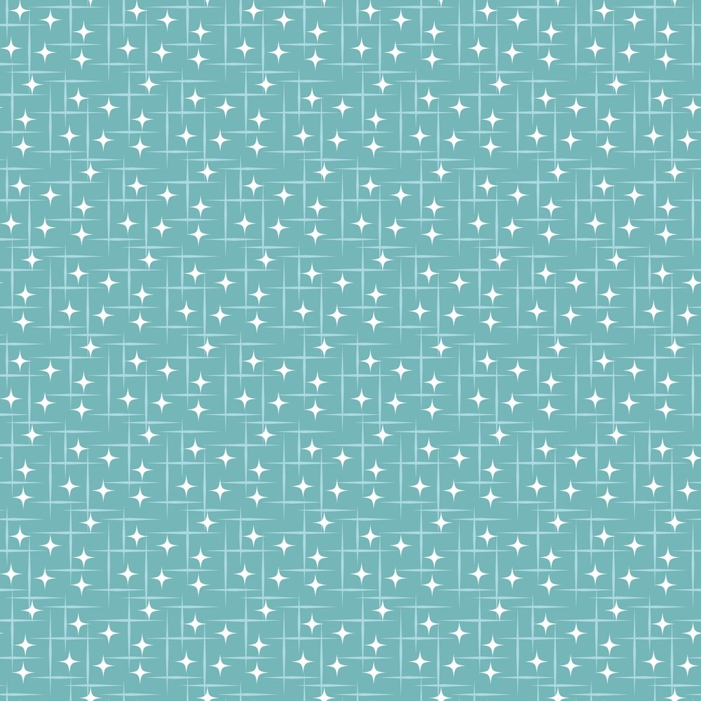 1950s Atomic Starbursts Pattern #8 Fabric - Blue