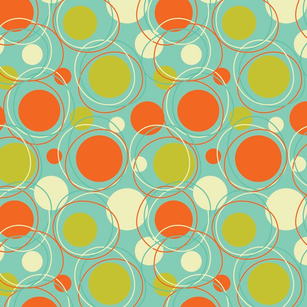 1950s Orbits Fabric - Teal/Orange