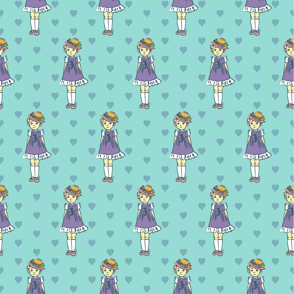 1950s Vintage Little Girl Fabric - Blue