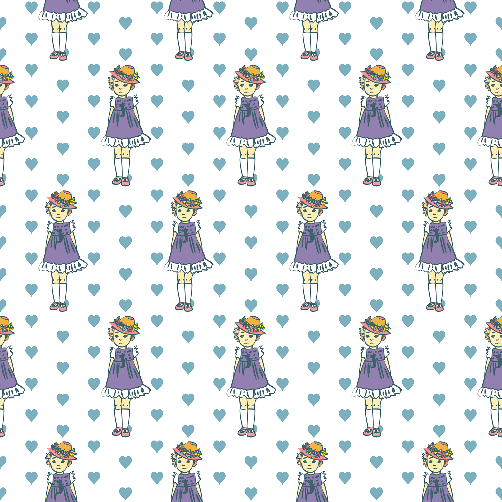 1950s Vintage Little Girl Fabric - White
