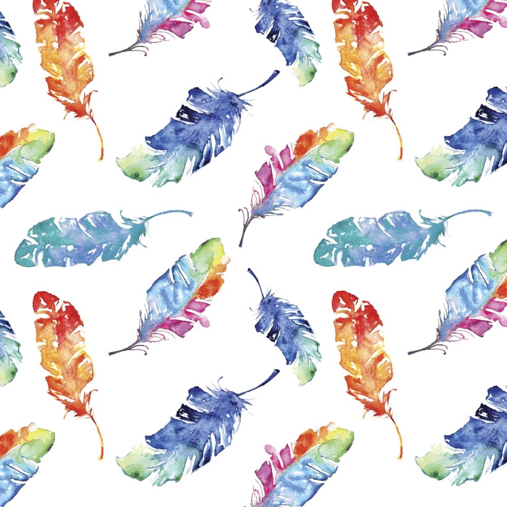 Colorful Watercolor Feather Fabric - Multi