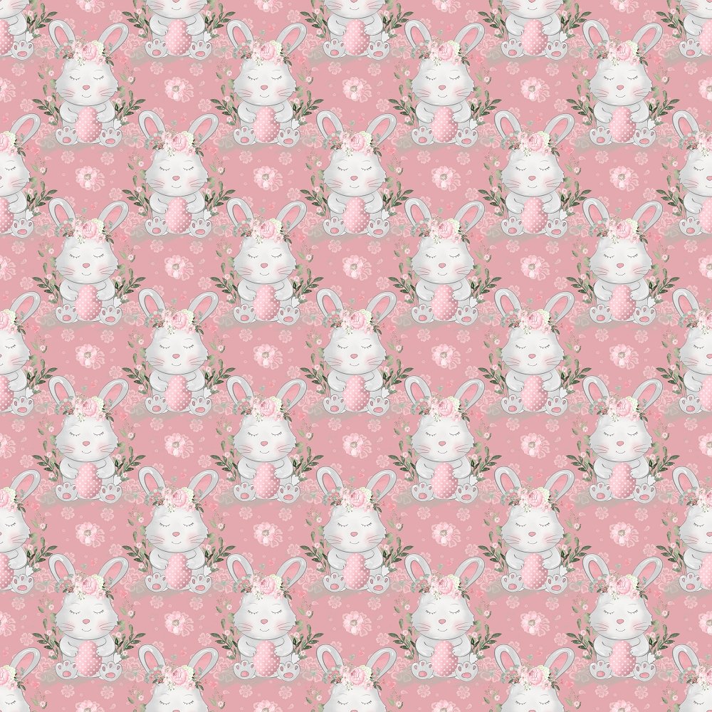 Sweet Easter Bunny on Dainty Floral Fabric - Pink