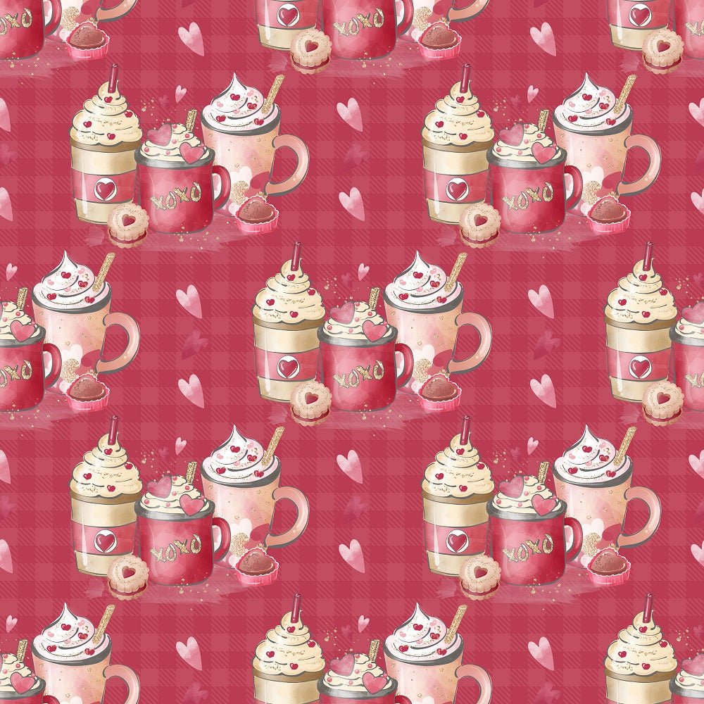 Valentines Coffee Allover Fabric - Red