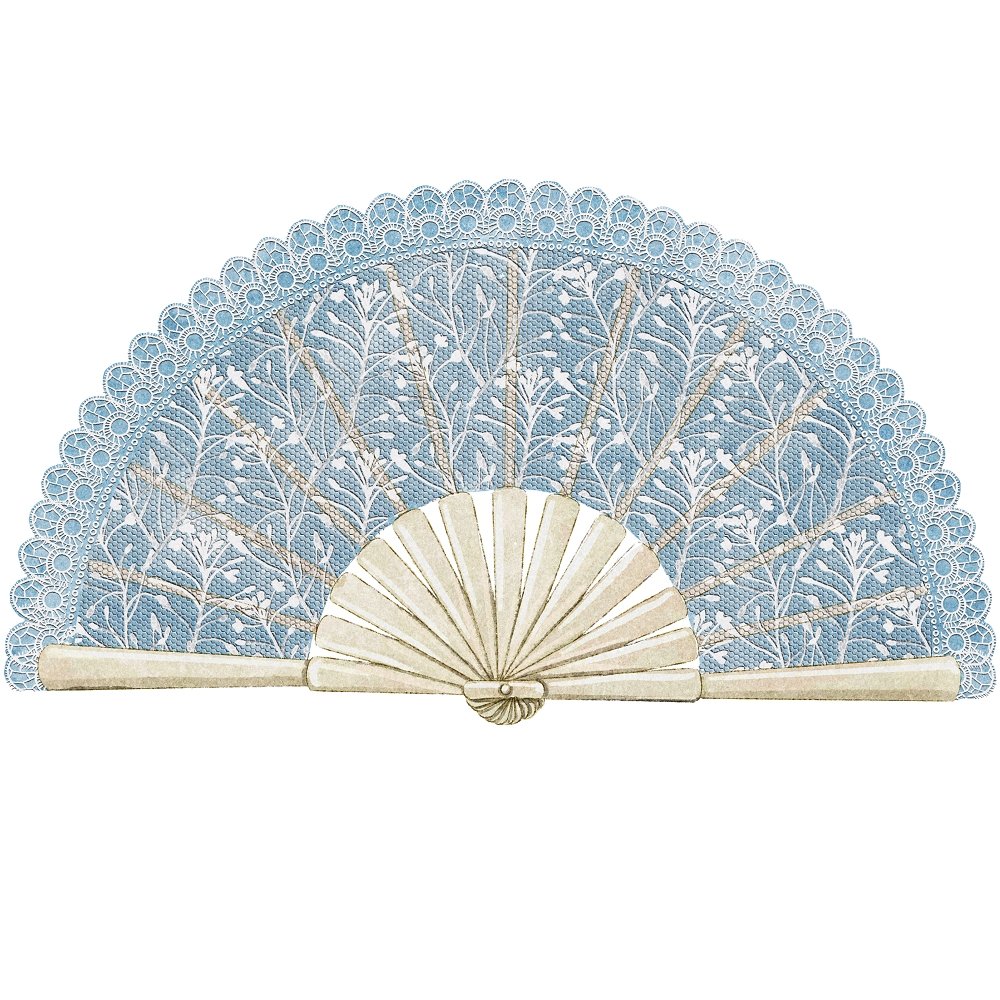 Vintage Blue Folding Fan Fabric Panel