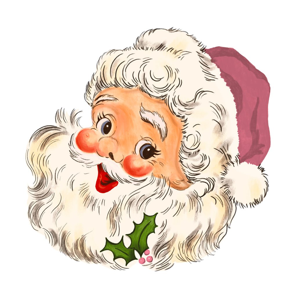 Vintage Santa Claus #1 Fabric Panel - Pink