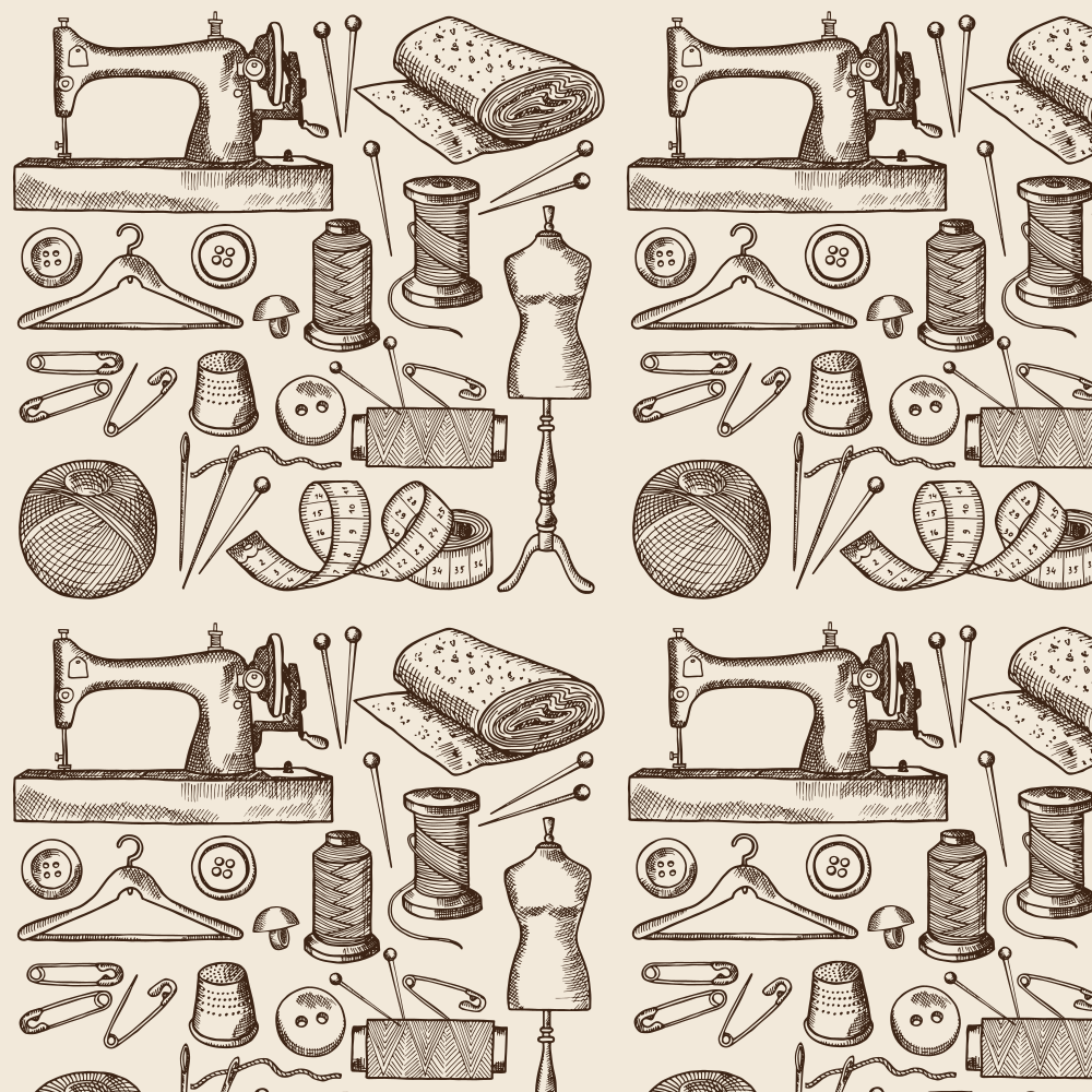 Vintage Sewing Symbols Fabric - Cream