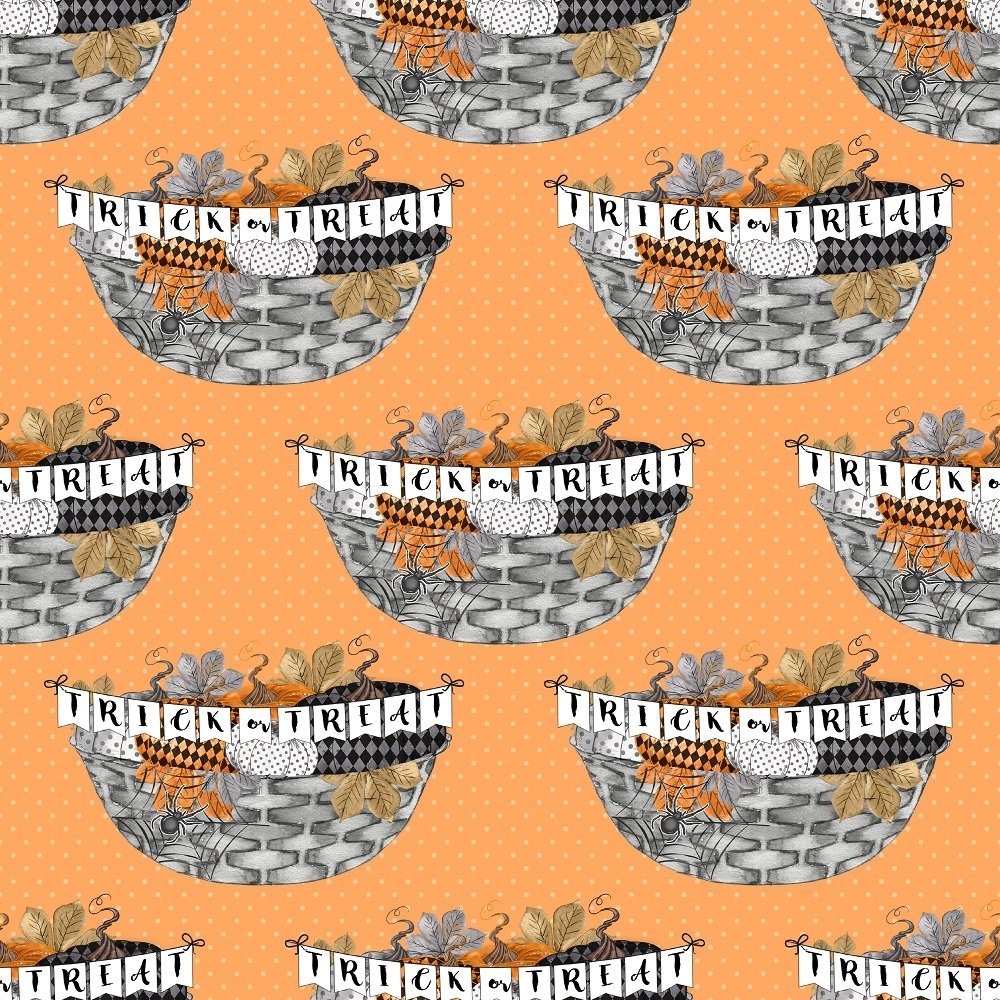 Vintage Trick or Treat Banner Fabric - Orange