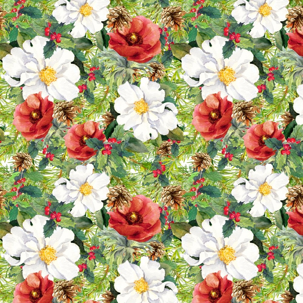 Watercolor Winter Flowers Fabric