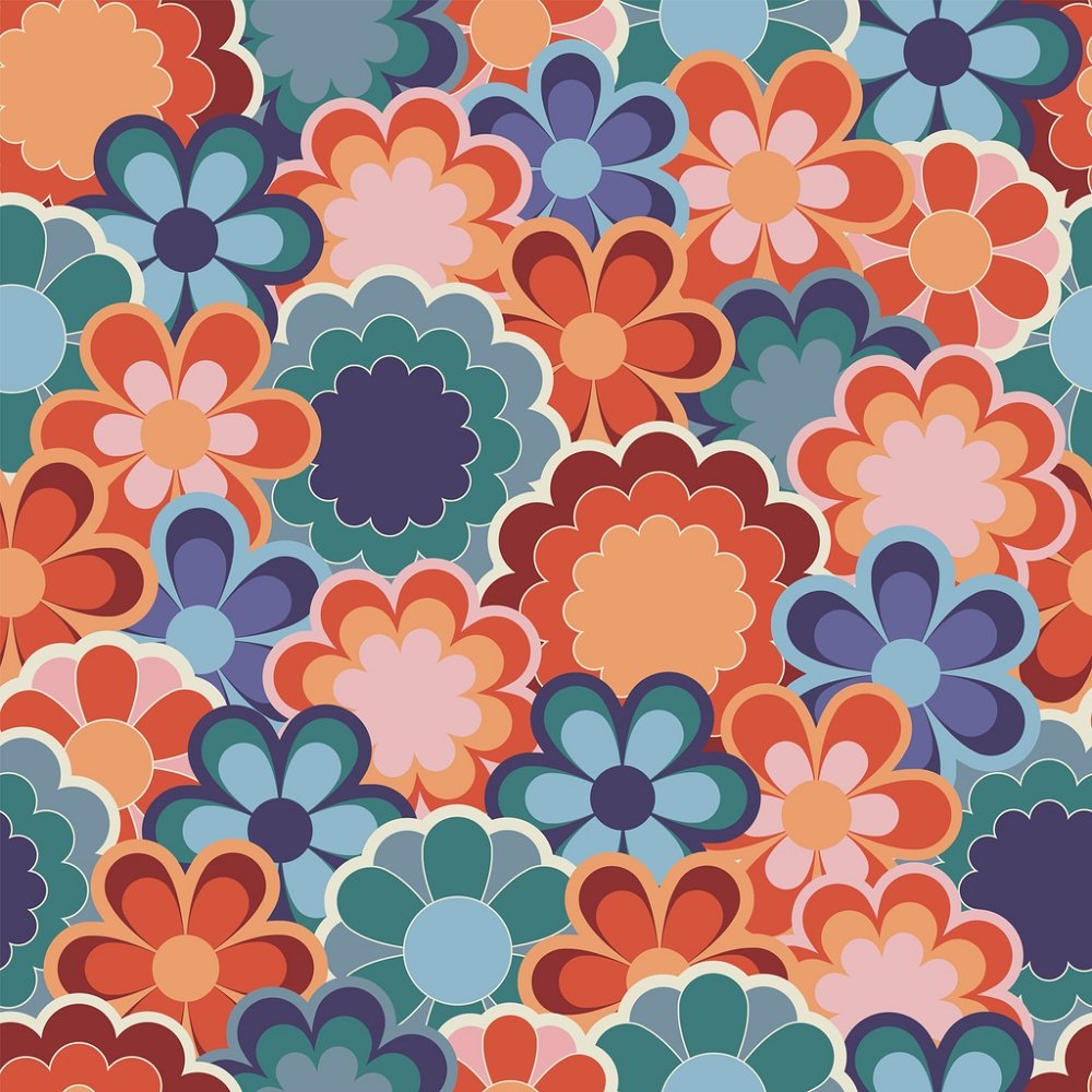 Abstract Retro Floral Fabric