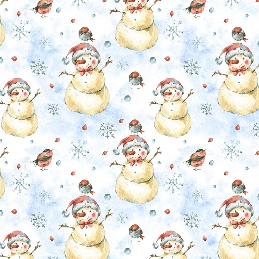 Vintage Snowmen & Snowflakes Fabric