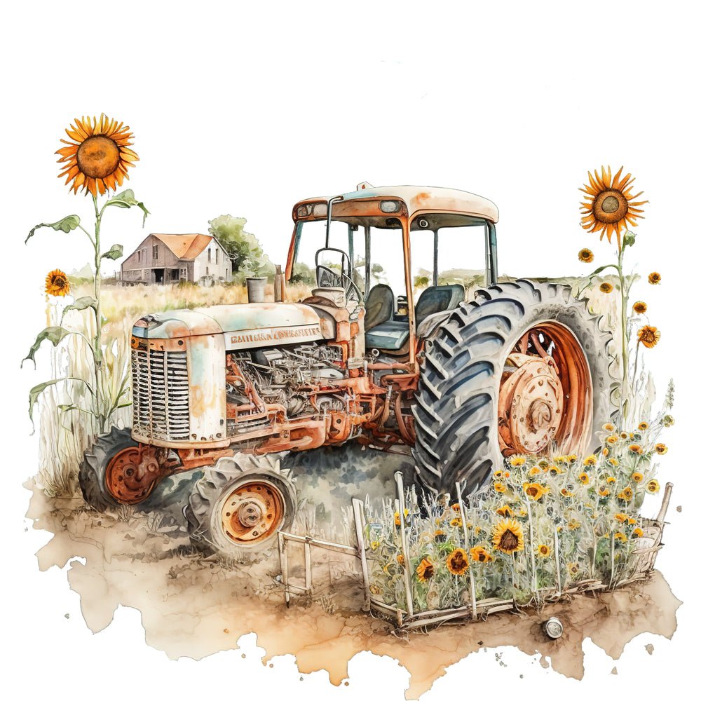 Vintage Tractor & Sunflowers #4 Fabric Panel