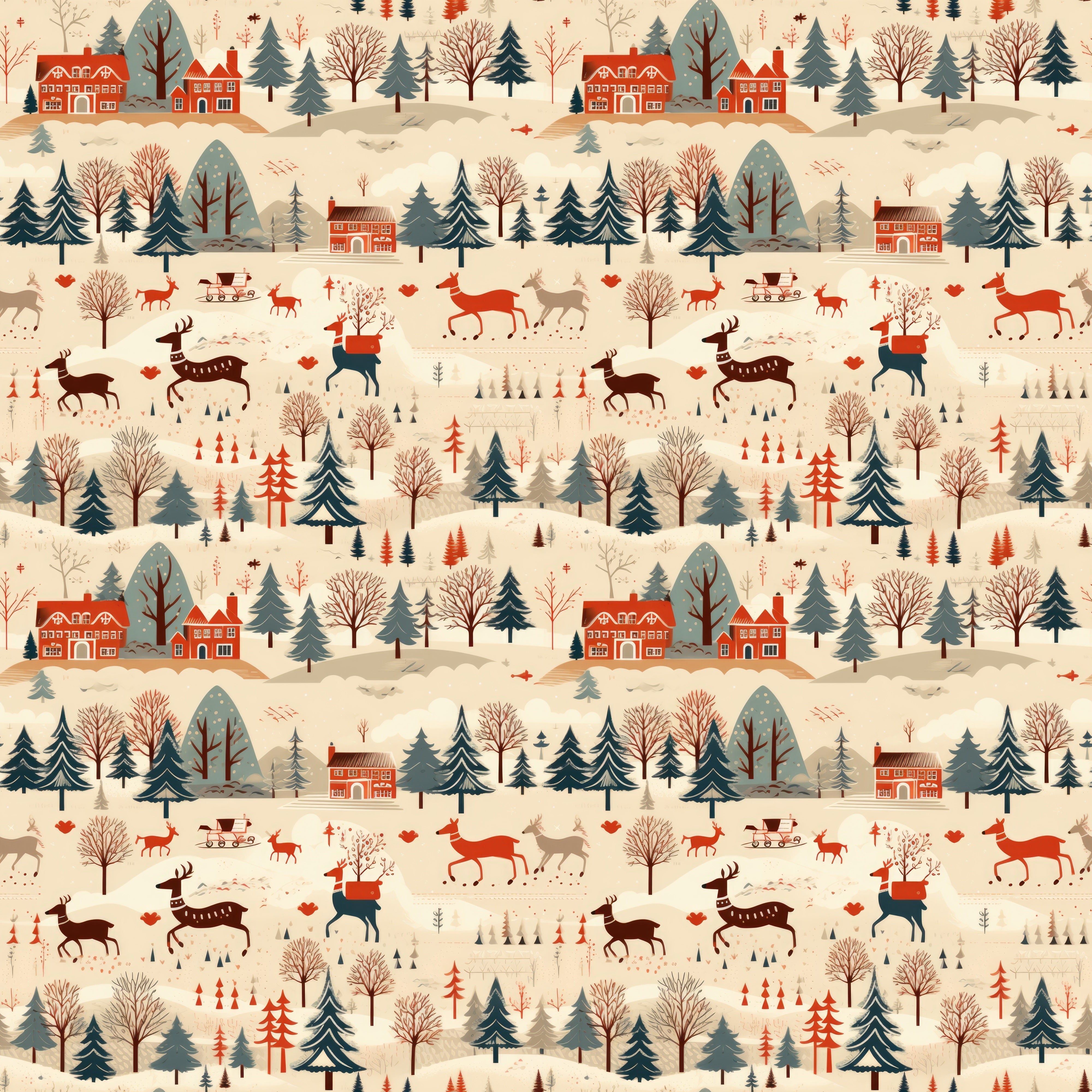 Warm Vintage Christmas Forest Fabric