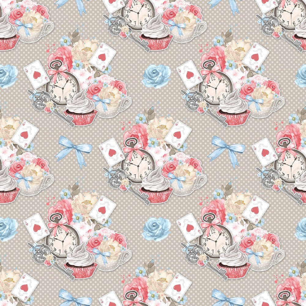 Watercolor Alice in Wonderland Pattern #12 Fabric