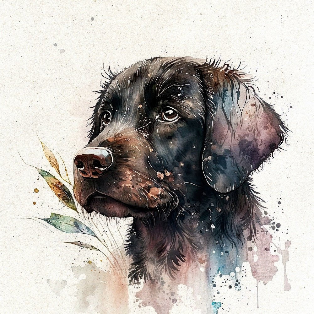 Watercolor Black Labrador Portrait Fabric Panel