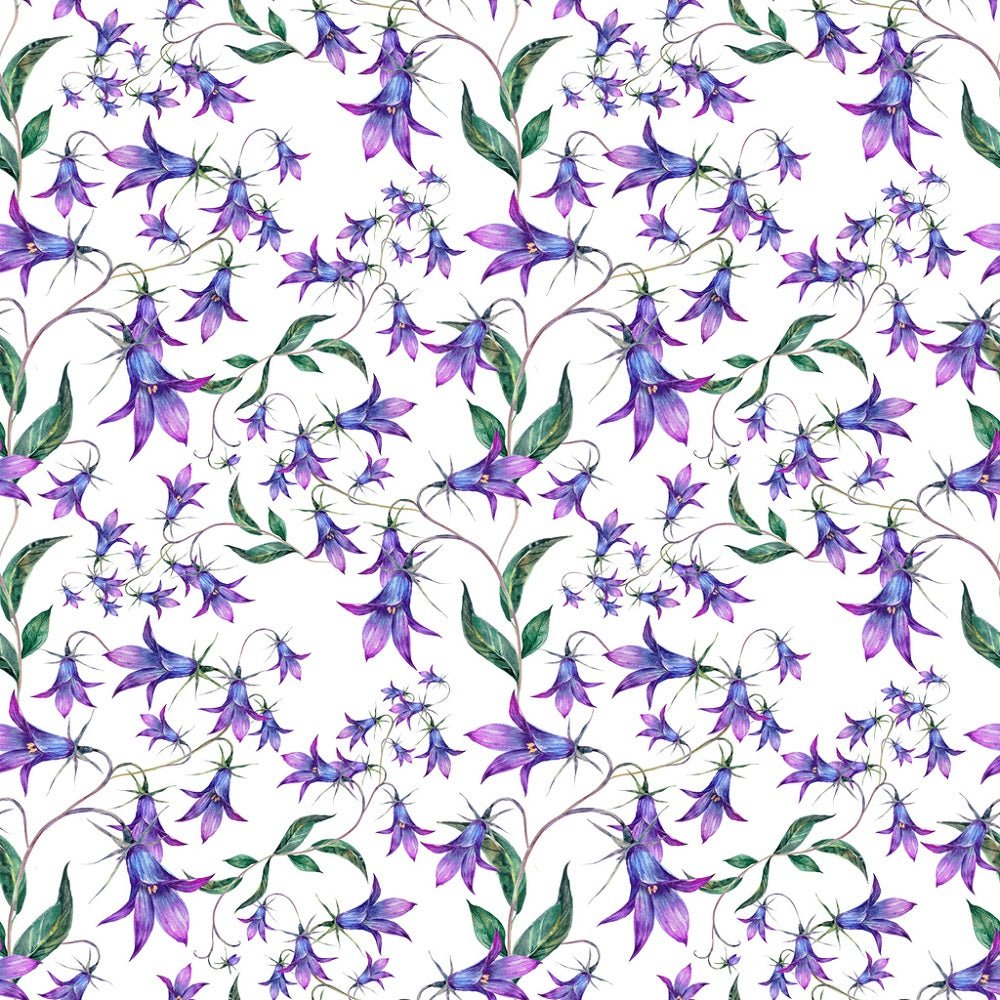 Watercolor Bluebell Flowers Fabric