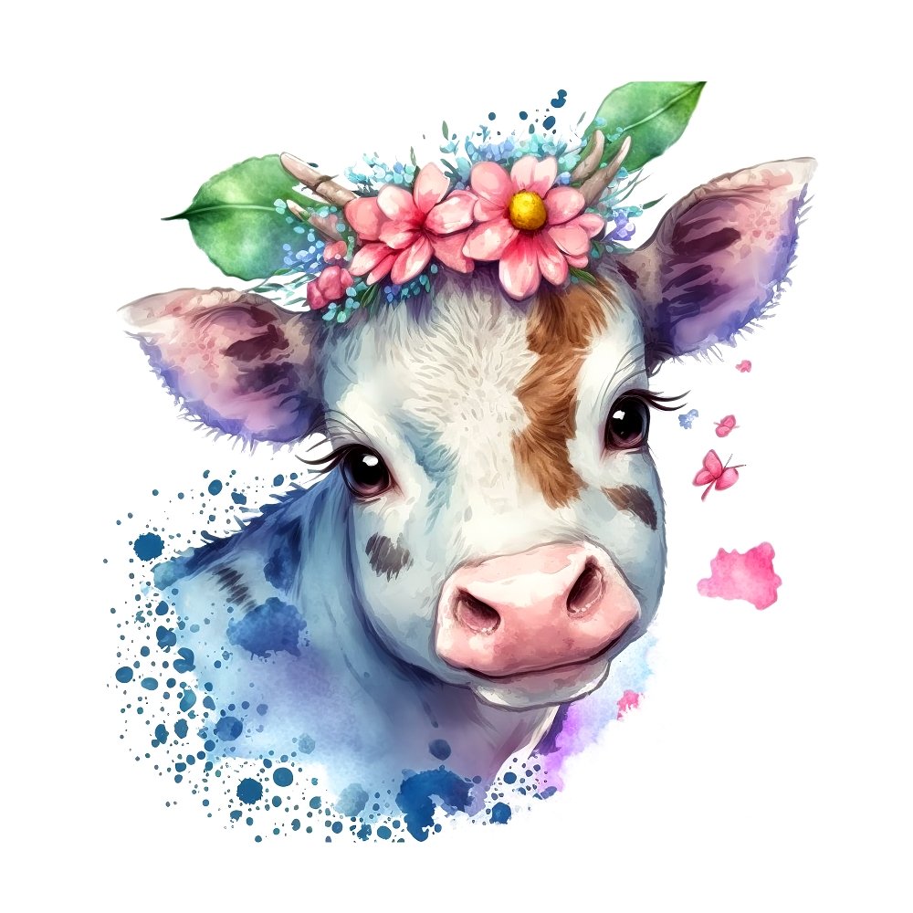 Watercolor Cows & Flowers #6 Fabric Panel