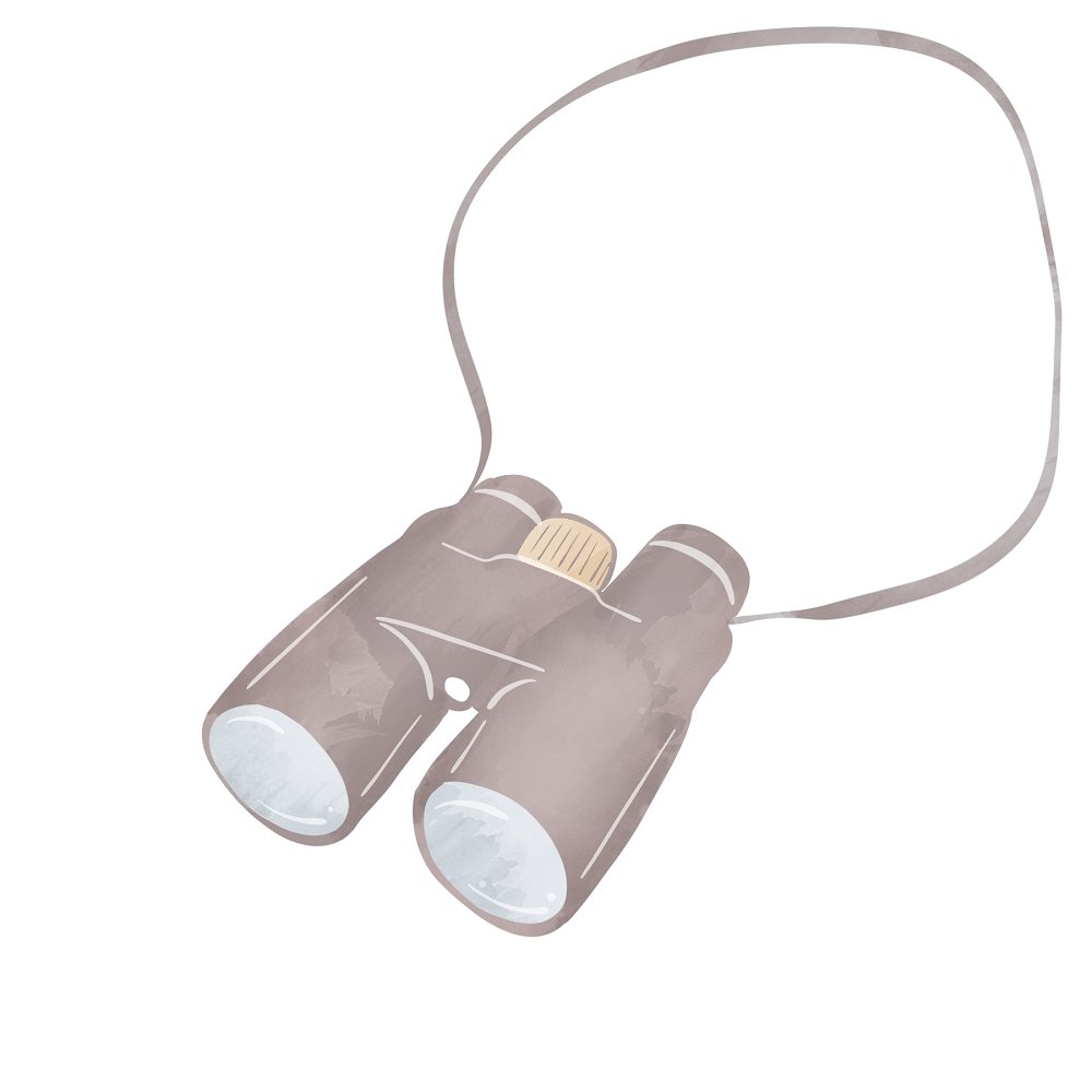 Watercolor Safari Binoculars Fabric Panel - Brown