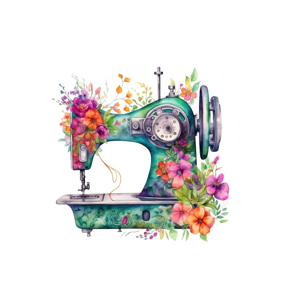 Watercolor Sewing Machine Pattern #4 Fabric Panel