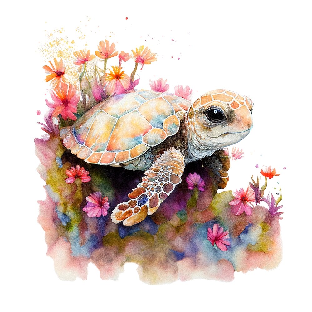 Watercolor Turtles #9 Fabric Panel