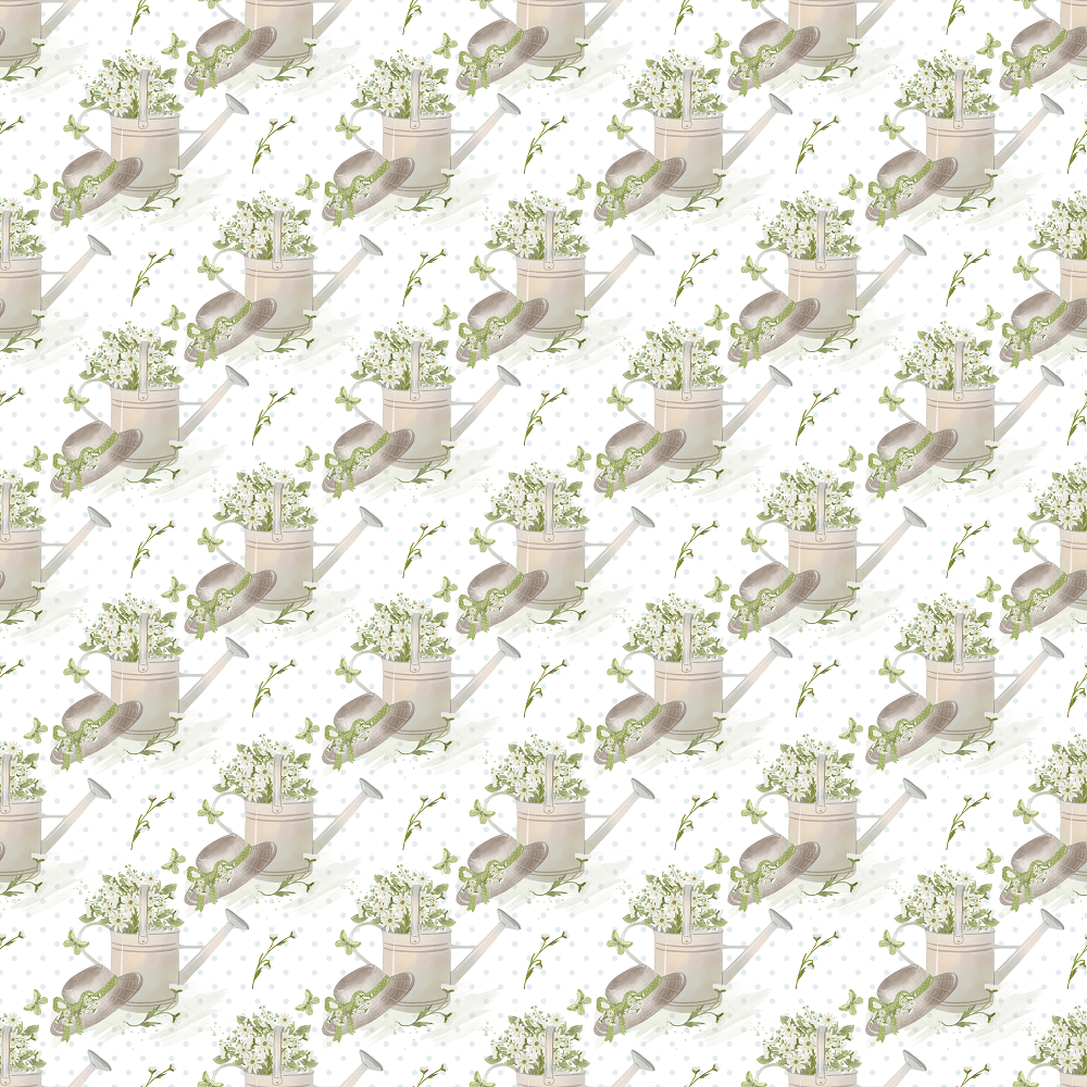 Watering The Daisies Fabric - White