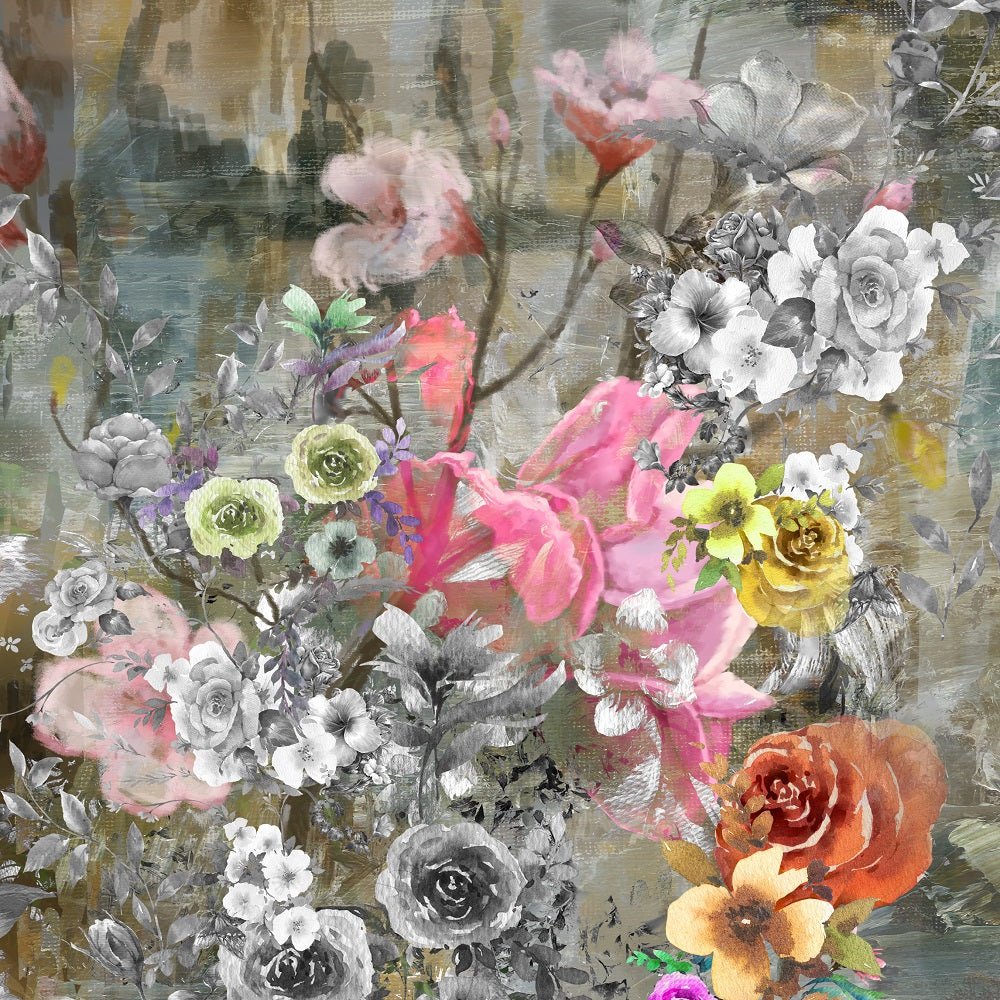 Abstract Colorful Flowers Fabric Panel - Multicolored