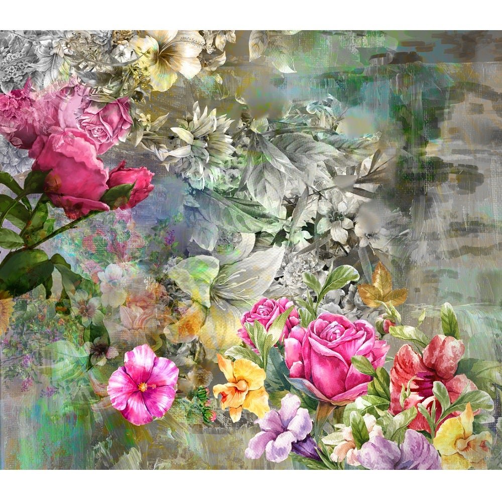 Abstract Colorful Flowers Painting Fabric Panel