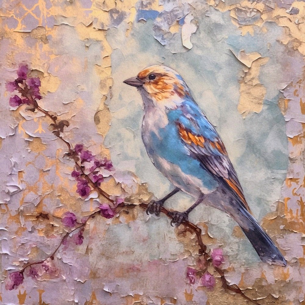 Abstract Flowers & Birds Art #6 Fabric Panel