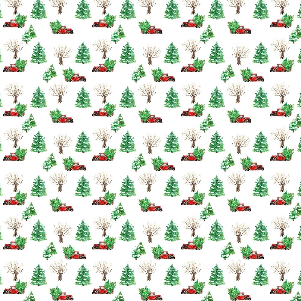 Vintage Pickup Truck & Trees Fabric