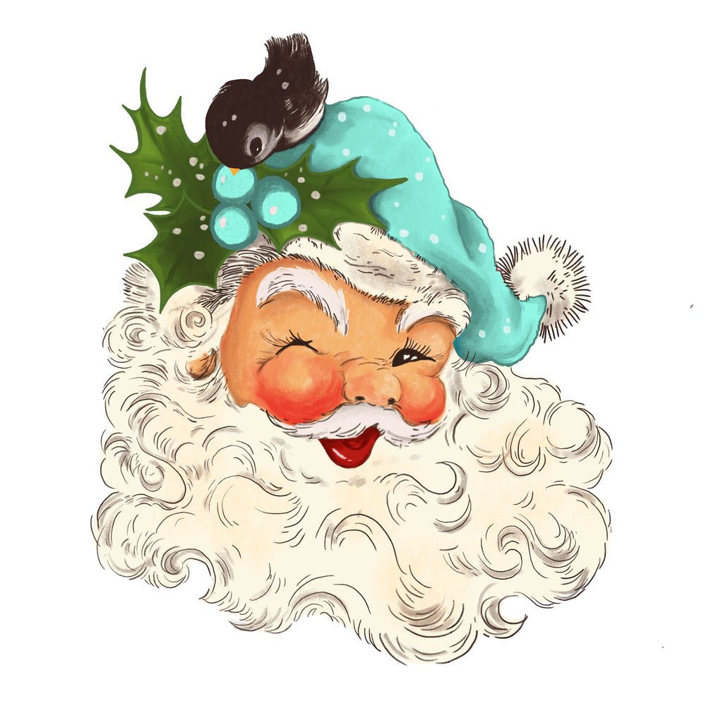 Vintage Santa Claus #4 Fabric Panel - Blue