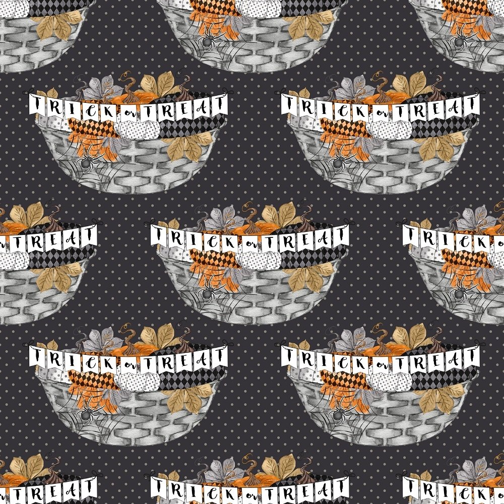 Vintage Trick or Treat Banner Fabric - Black