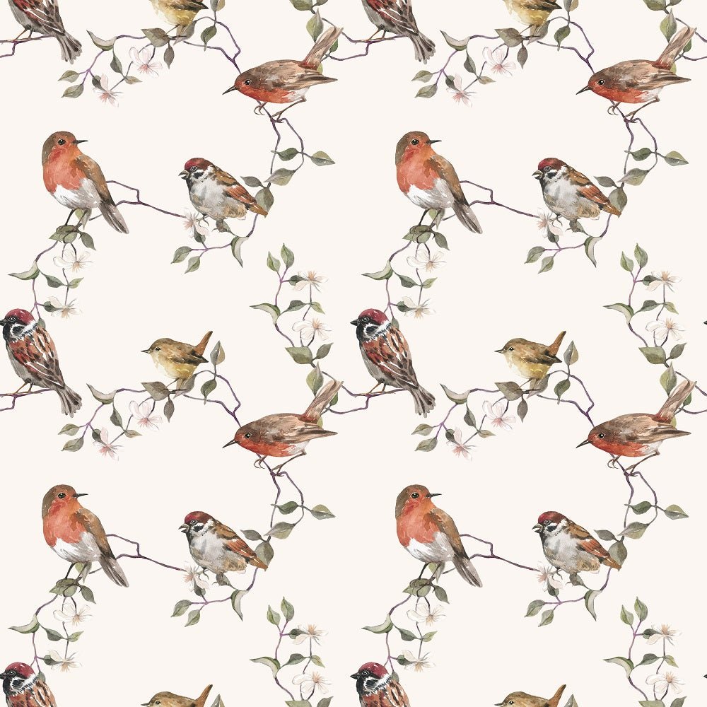 Watercolor Allover Birds Fabric - Tan