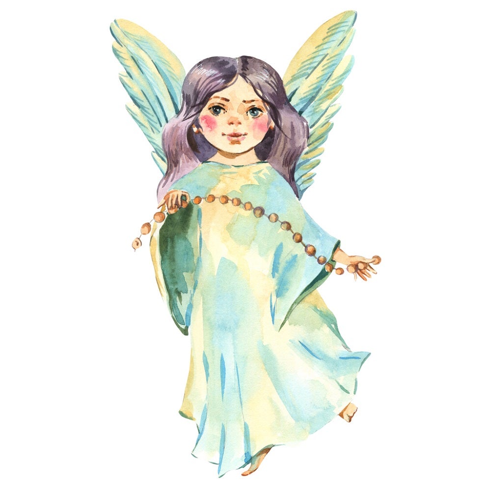 Watercolor Angel With Beads Fabric Panel