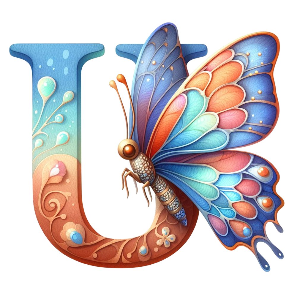 Watercolor Butterfly Letter ''U'' Fabric Panel