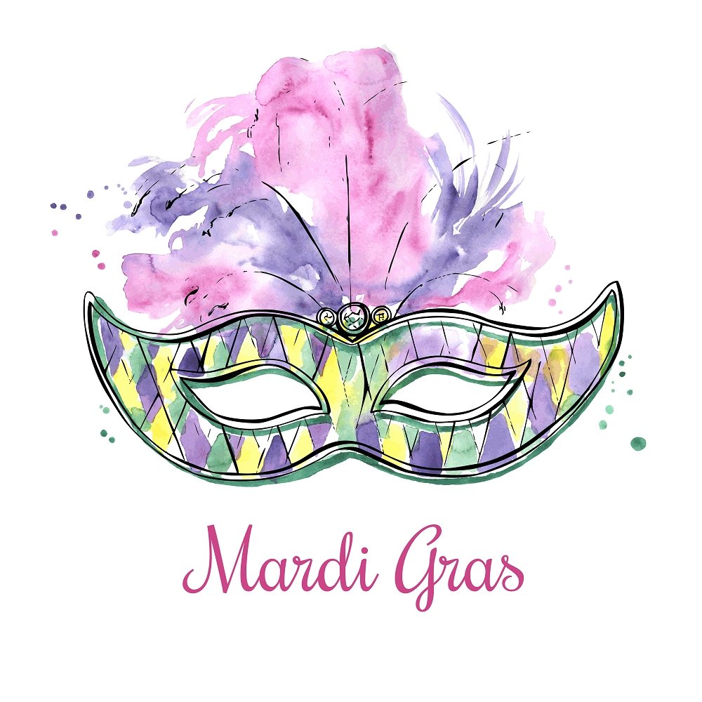 Watercolor Mardi Gras Mask Fabric Panel