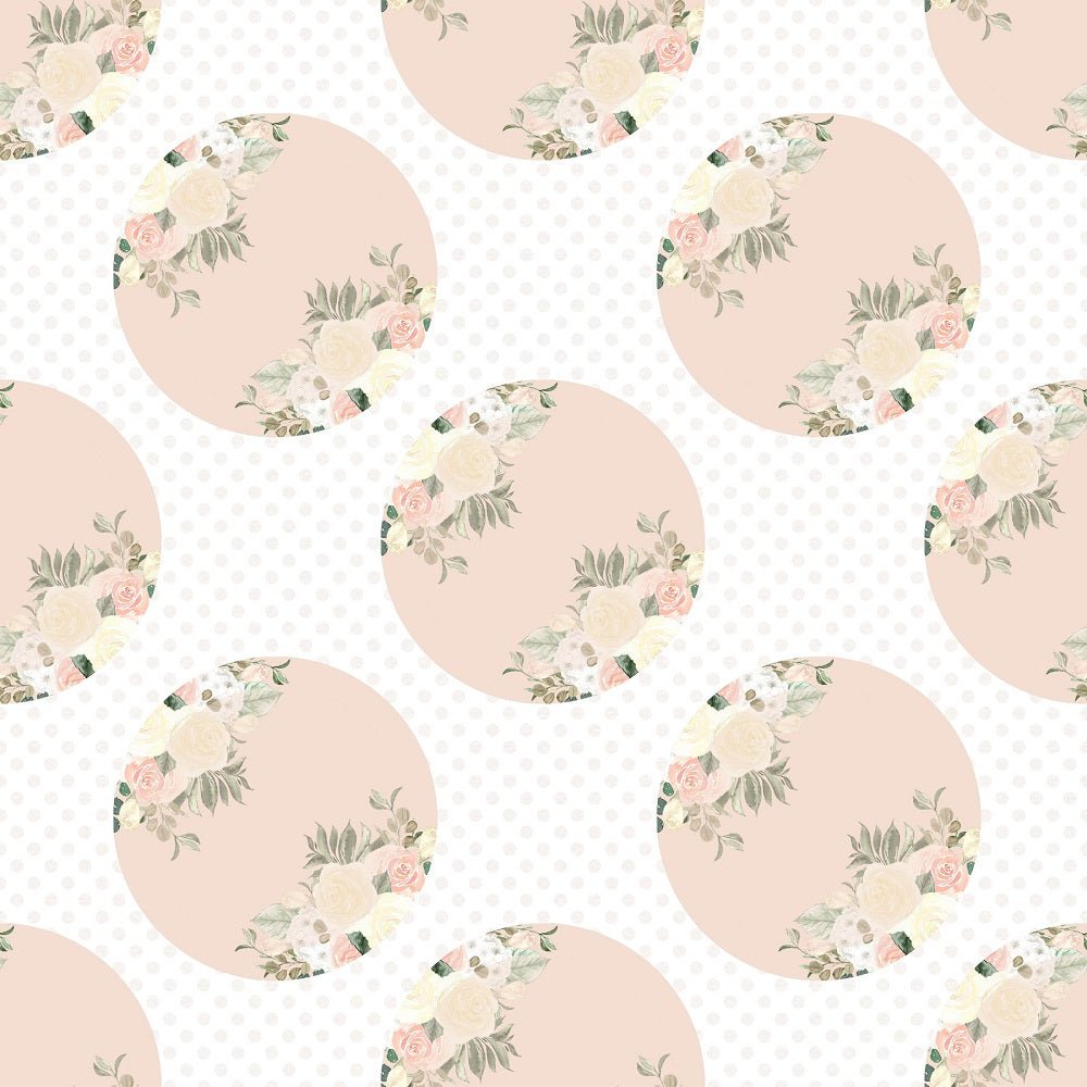 Watercolor Roses Circles Fabric - White