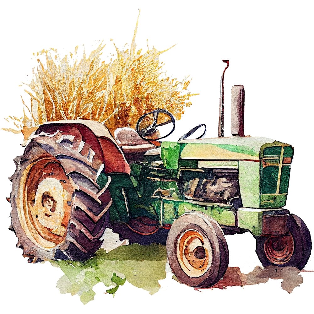 Watercolor Vintage Tractor #1 Fabric Panel