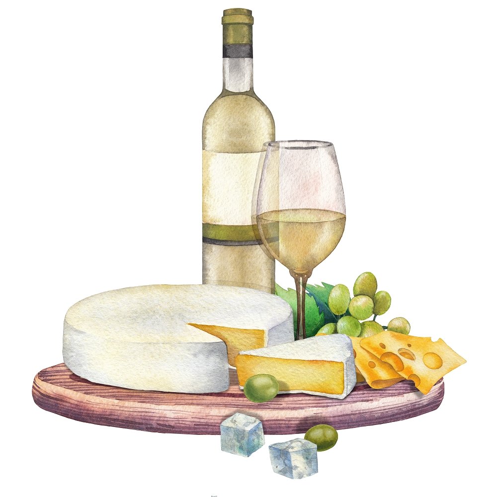 White Wine & Cheese Charcuterie Board Fabric Panel - Variation 1