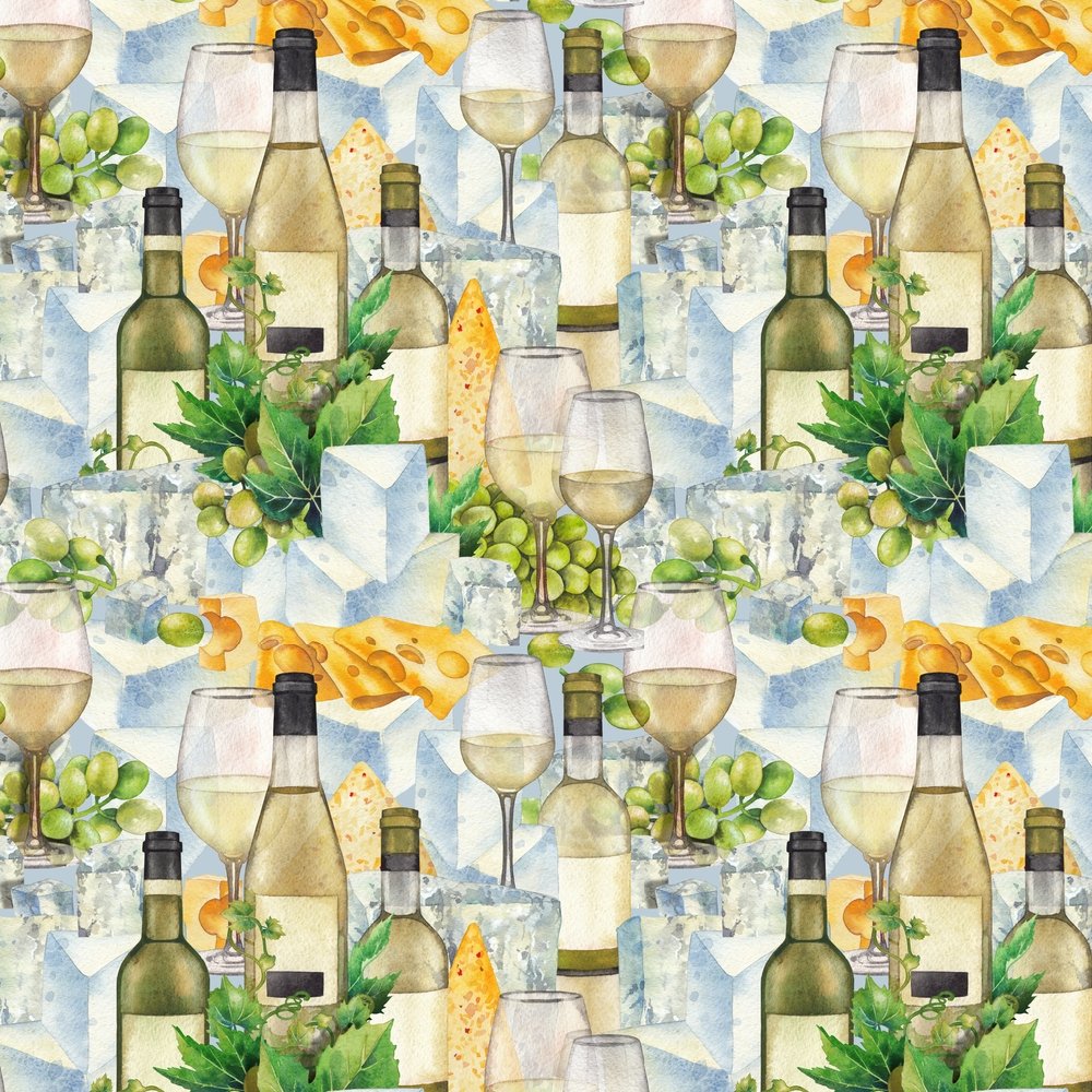 White Wine Evening Fabric - Multi