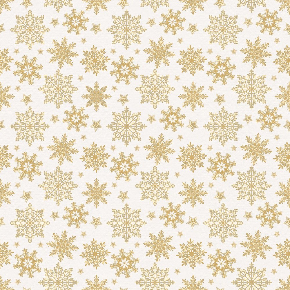 A Golden Christmas Snowflake Fabric - White