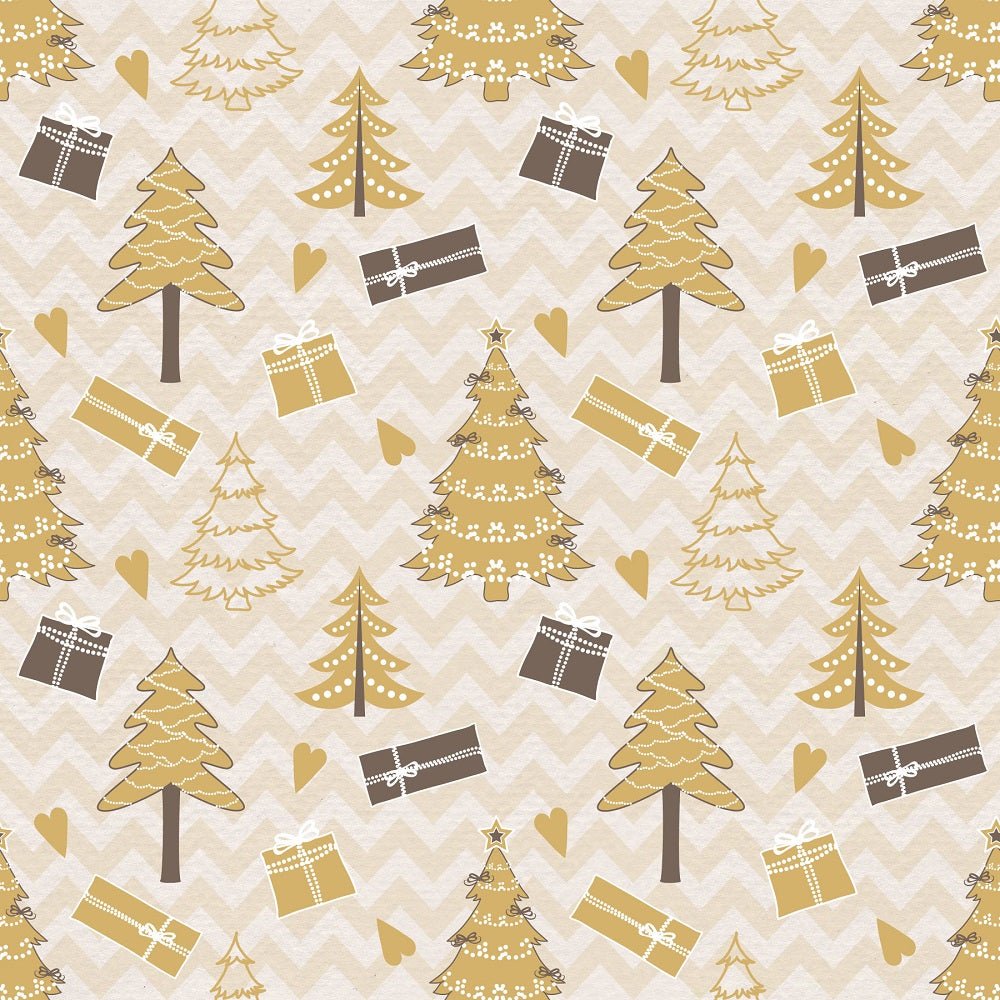 A Golden Christmas Trees on Chevron Fabric