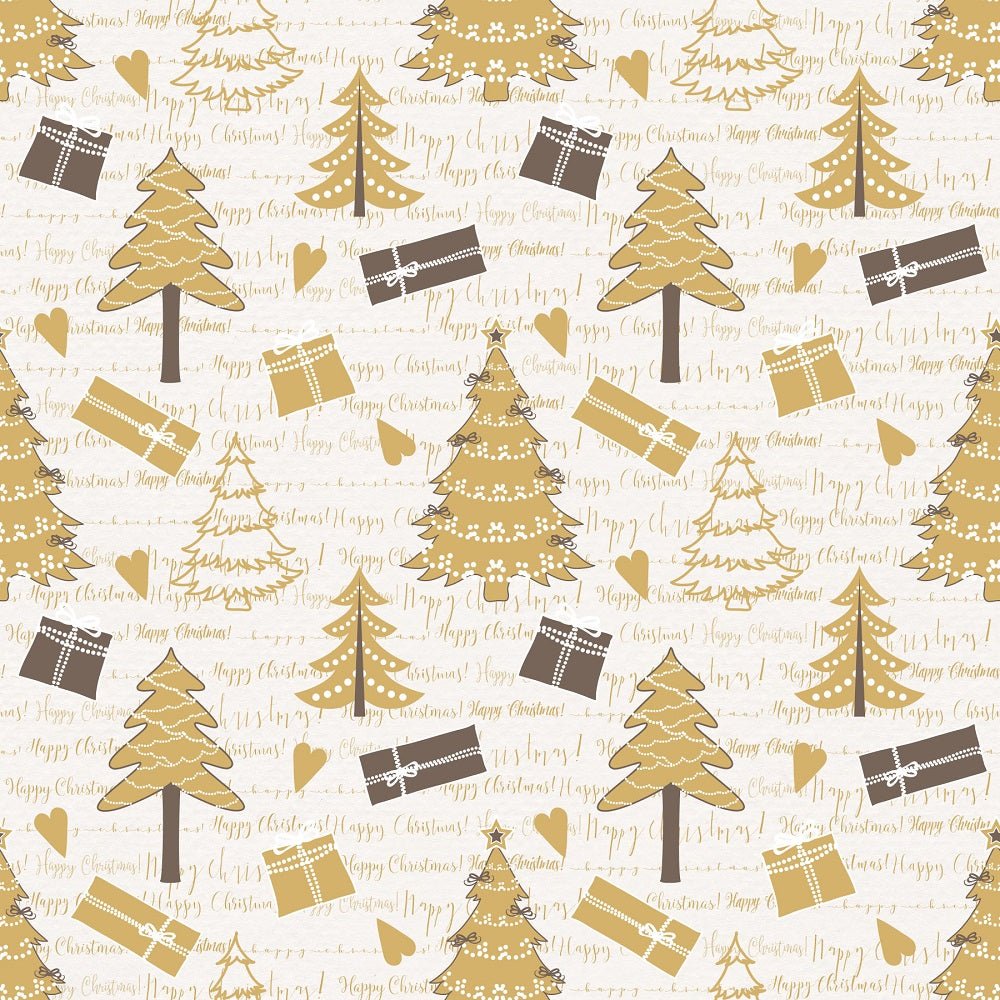 A Golden Christmas Trees on Words Fabric