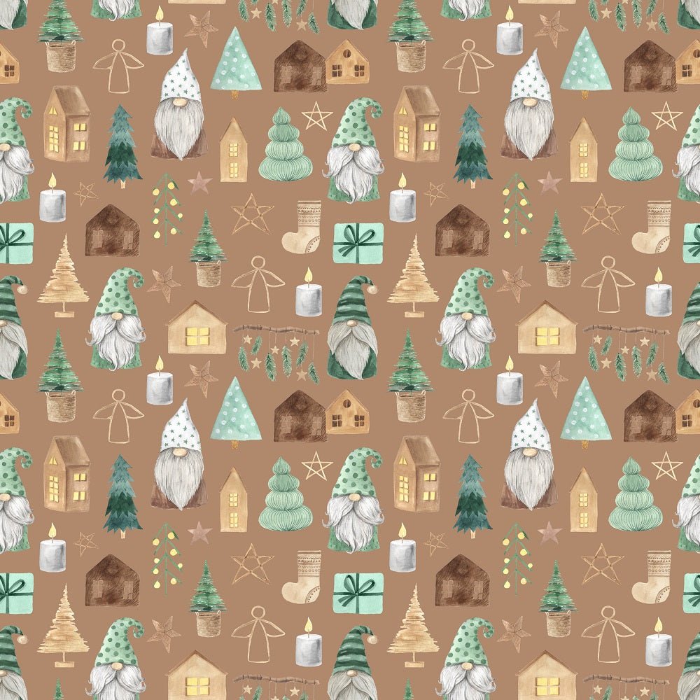 A Nordic Christmas Gnomes Fabric - Brown