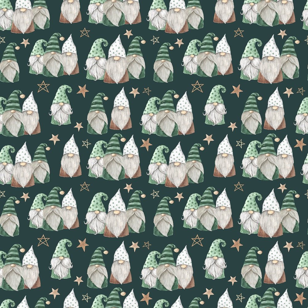 A Nordic Christmas Gnomes Fabric - Dark Green