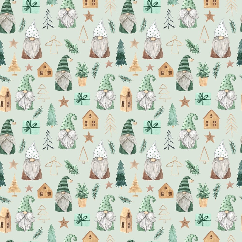 A Nordic Christmas Gnomes Fabric - Light Green