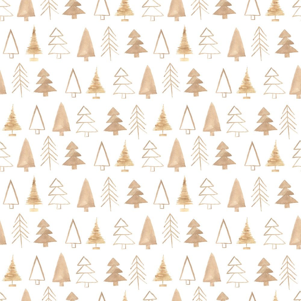 A Nordic Christmas Gold Trees Fabric - White