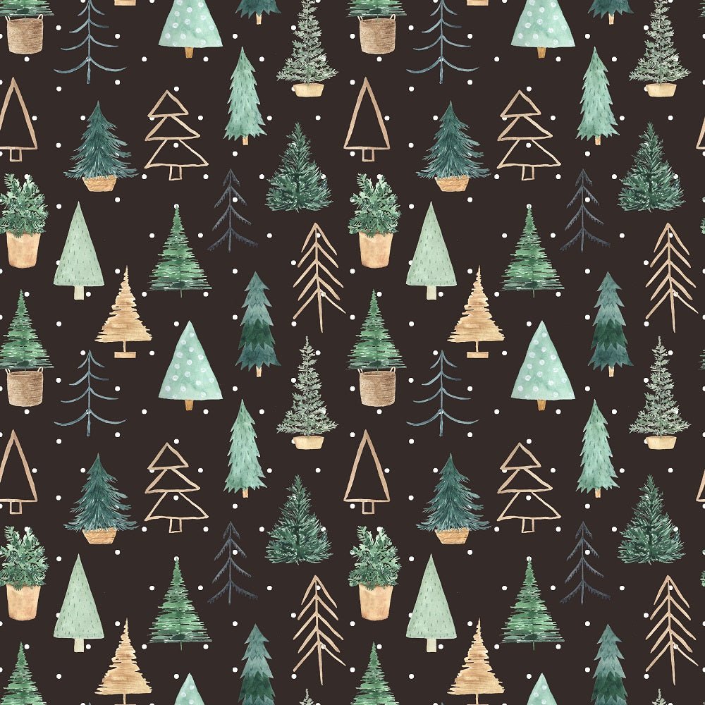 A Nordic Christmas Trees Fabric - Brown
