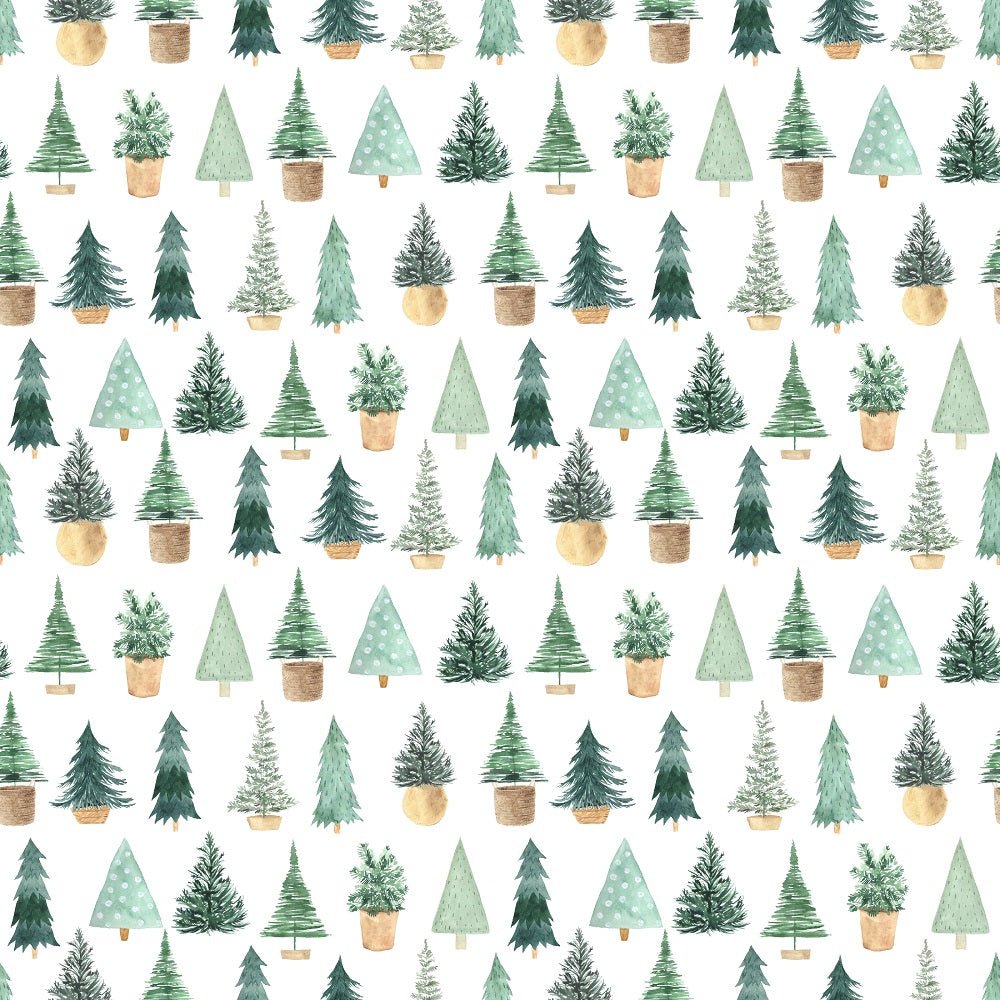 A Nordic Christmas Trees Fabric - White