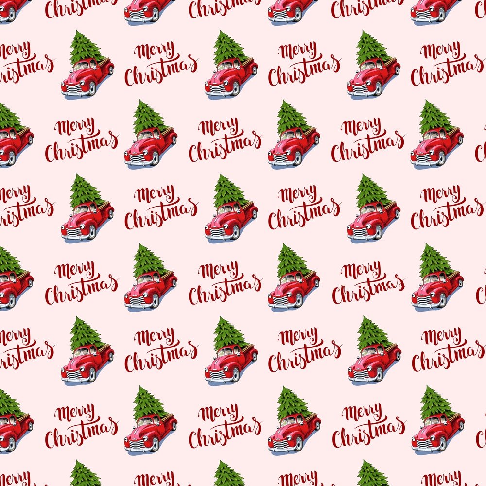 A Retro Merry Christmas Fabric - Pink