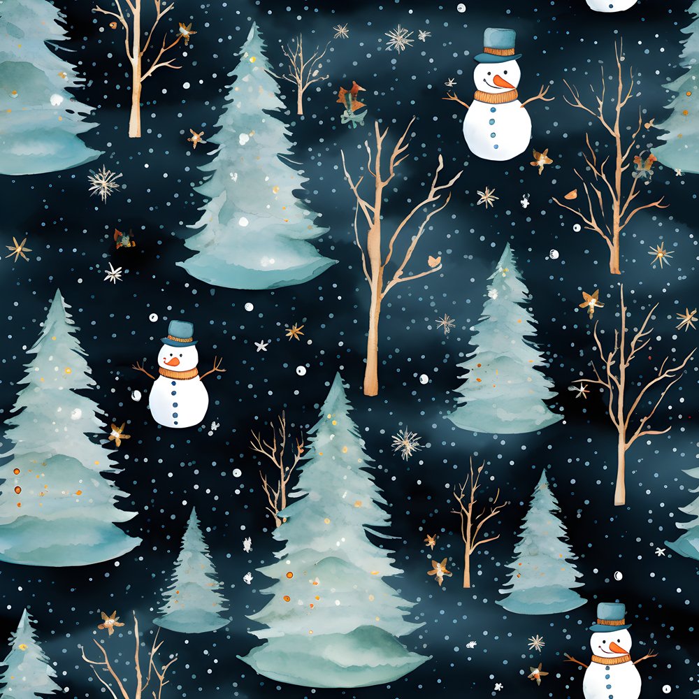 A Snowmans Winter at Night #2 Fabric