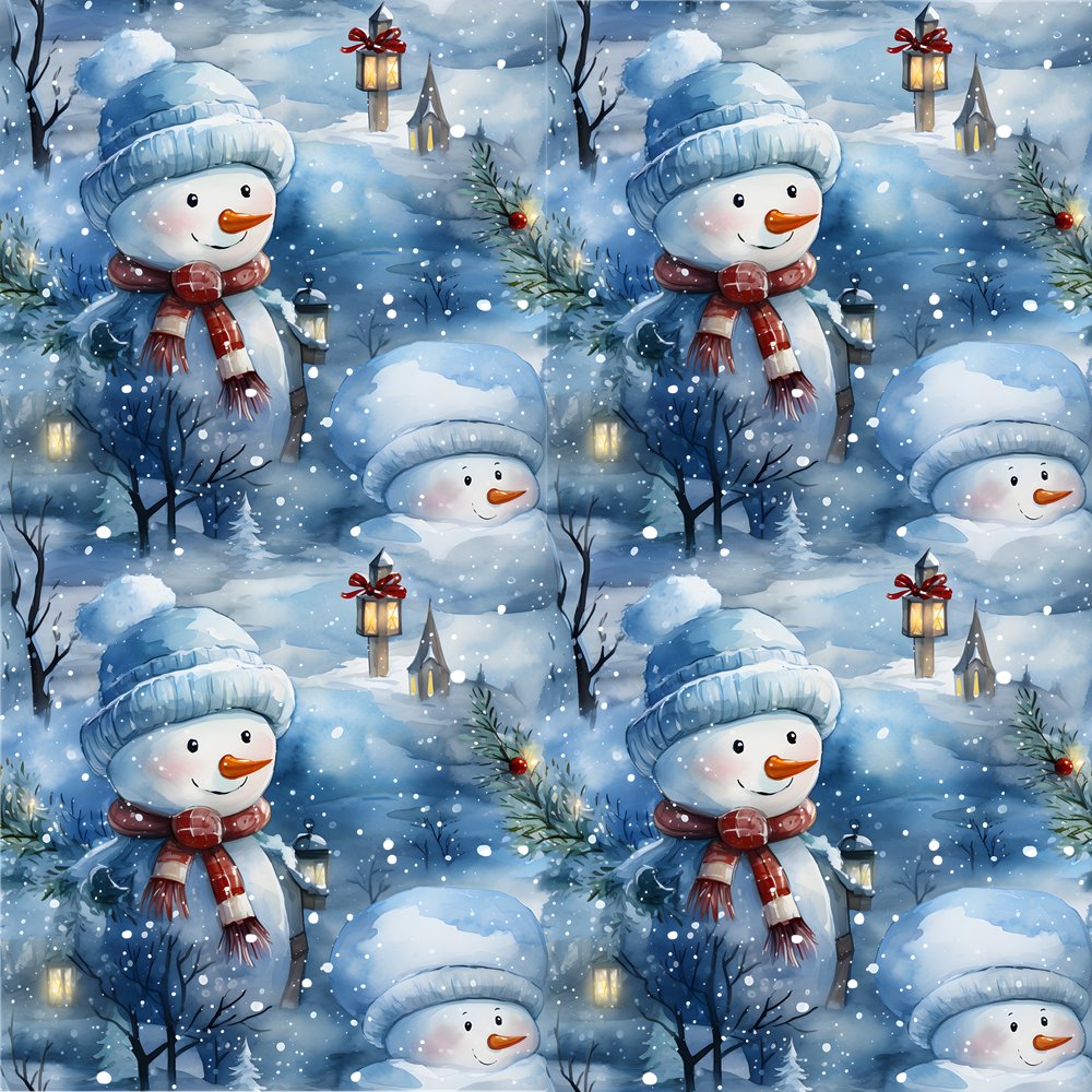 A Snowmans Winter at Night with Lanterns #3 Fabric
